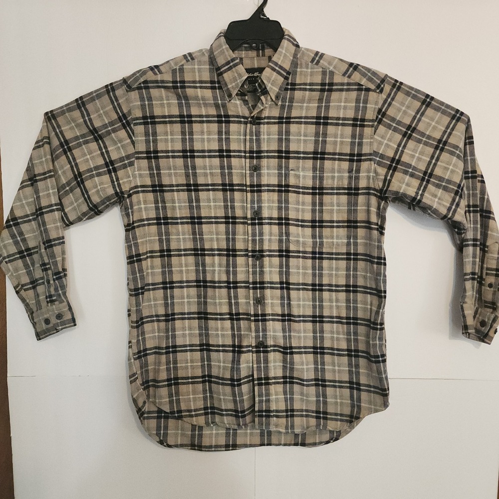 C88‎ Eddie Bauer Mens Flannel Plaid Long Sleeve Button Up Shirt Size Small